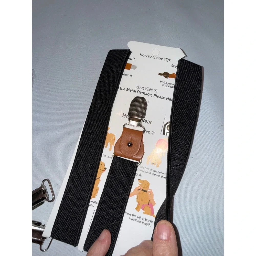Pet Soft Dog Diaper Suspenders 2 Pack Red Black Adjustable Y-Back Metal Clips